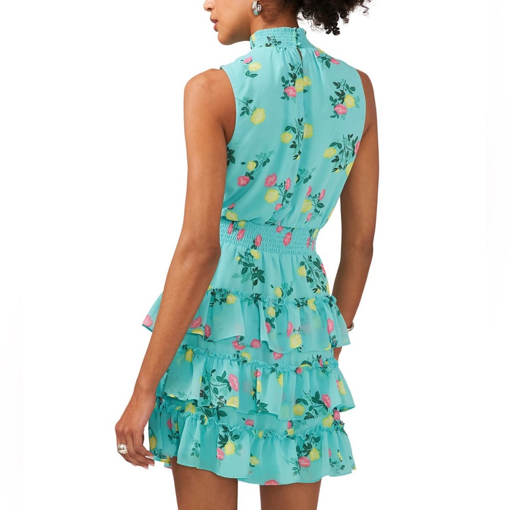 NWT 1. State Floral High Shirred Neck Sleeveless Ruffle Skirt Mini Dress -Sz XL - Picture 9 of 16